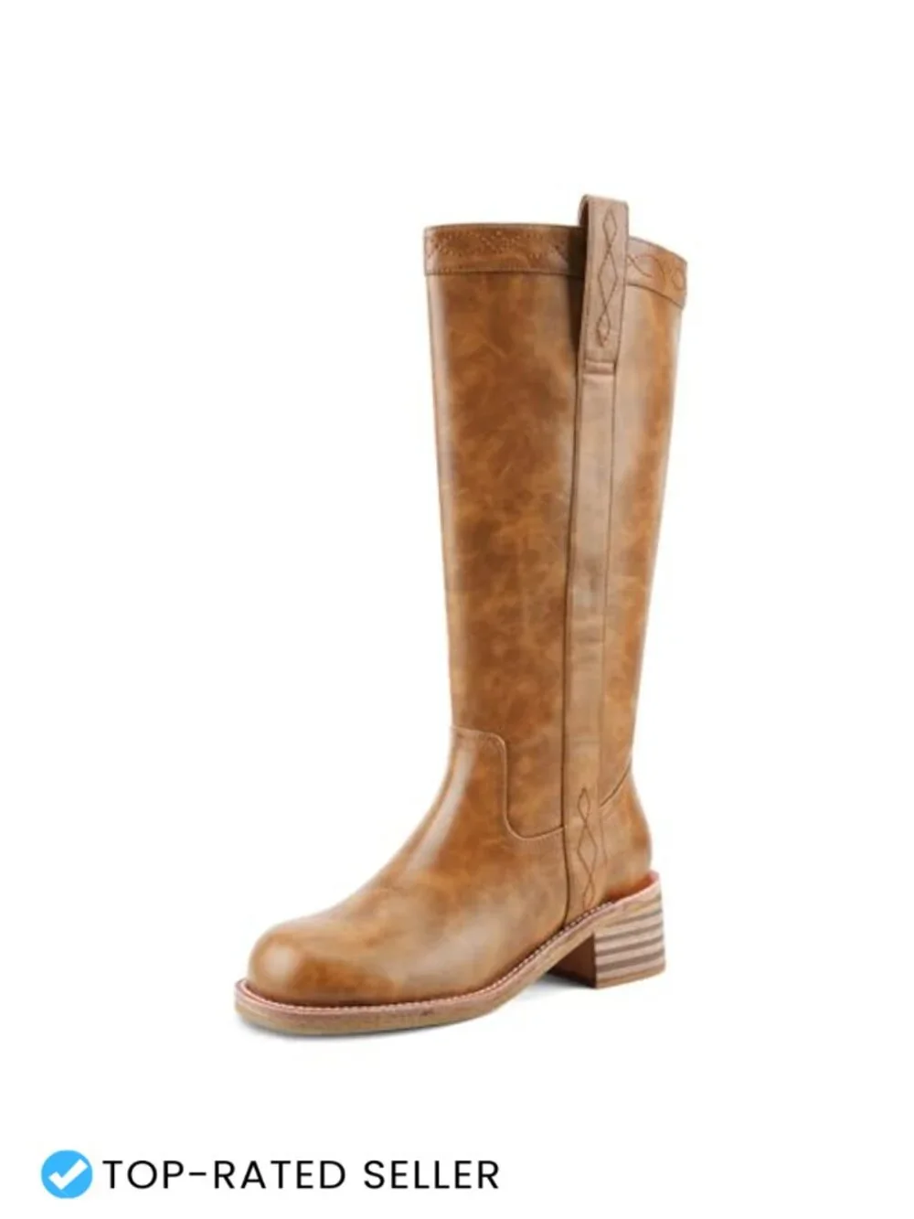 Women's Knee High Boots Chunky Block Heel Square Toe Faux Leather Wide Calf